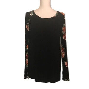 ACTING PRO Sz XL Women's Black & Floral Raglan Sleeve Scoop Neckline Top NWT